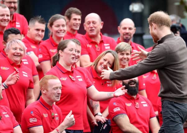 Prince Harry greets members of Team UK this week, ahead of next year's Invictus Games. (PHOTO BY: Chris Jackson/Getty Images)
