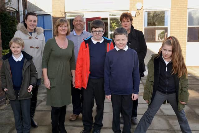 Principal Jenny McConnell with staff and pupils