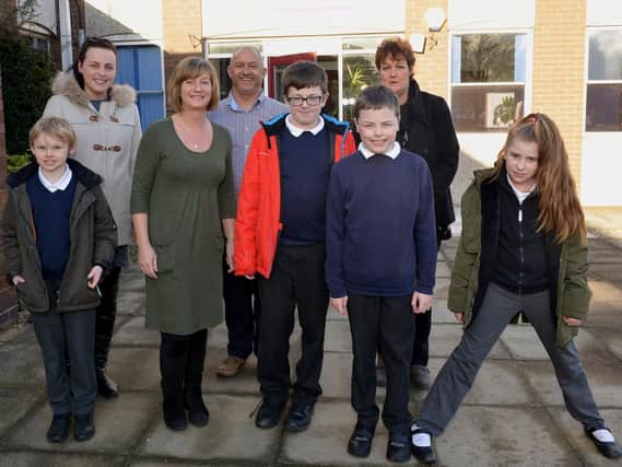 Principal Jenny McConnell with staff and pupils