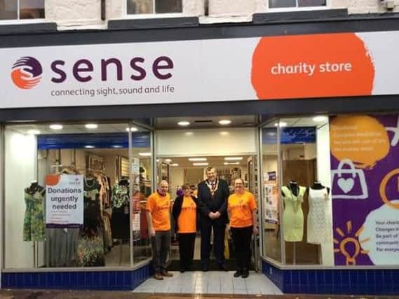 Cripsin On, Sense Trading Area Manager; Tammi Betteridge, Assistant Manager; John Smart, Councillor and Vice Chairman of Mansfield Council and Sally Andrews, Shop Manager