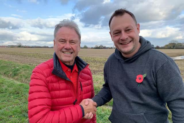 Mike Slack, Chair of the Kirkby Area Resident's Association at the Mowlands' site with Council Leader Jason Zadrozny.