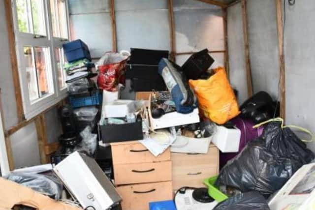 Inside the plastic shed Chris Chapman was forced to live in.