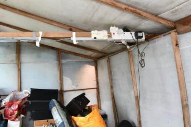 Inside the plastic shed Chris Chapman was forced to live in.