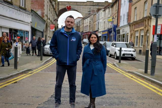 Home Secretary Priti Patel with Ben Bradley in Mansfield.