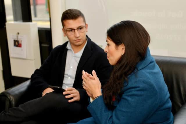 Home Secretary Priti Patel talking with your Chad reporter Andrew Topping in Mansfield.