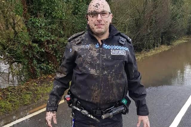 PC Kev Parsons after helping a stranded motorist who ignored a road closed sign.