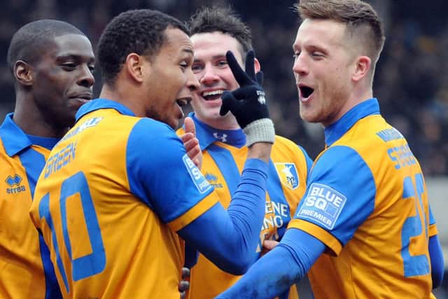 Mansfield Town v Barrow.Green penalty celebration.