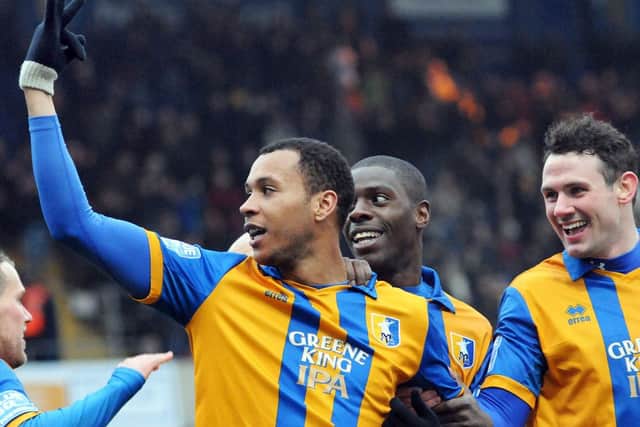 Mansfield Town v Barrow.Green penalty celebration.