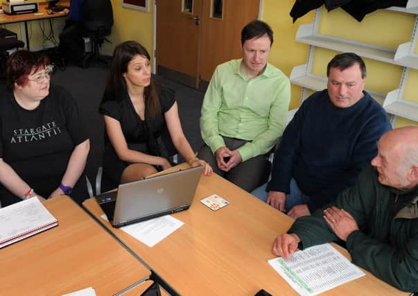 Ashfield MP Gloria De Piero visits the Kirkby Job Club held at the Library, where she met service users,  co-ordinator Denise Stephenson, left, and guest speaker Nick Harrington, third right.