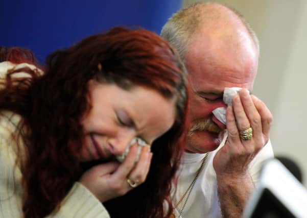 File photo dated 16/5/2012 of Mick Philpott and wife Mairead speak to the media at Derby Conference Centre, Derby following a fire at their home last week which claimed the lives of six of his children. The pair were today found guilty of manslaughter at Nottingham Crown Court over the house fire in Derby which killed the children.  PRESS ASSOCIATION Photo. Issue date: Tuesday April 2, 2013. See PA story COURTS Fire. Photo credit should read: Rui Vieira/PA Wire