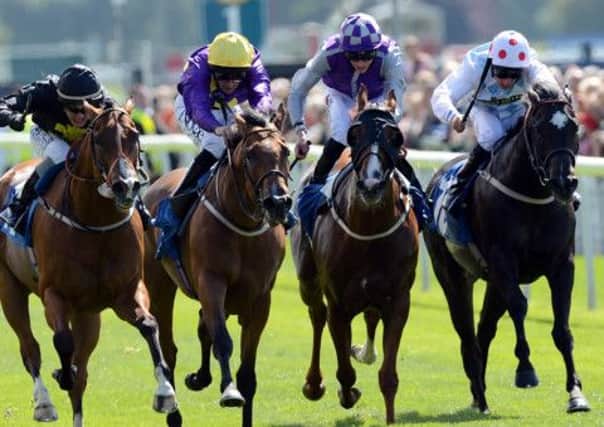Tax Free ridden by Adrian Nicholls (left) win the Symphony Group Stakes during day one of the 2012 Ebor Festival at York Racecourse. PRESS ASSOCIATION Photo. Picture date: Wednesday August 22, 2012. See PA story RACING York. Photo credit should read: John Giles/PA Wire