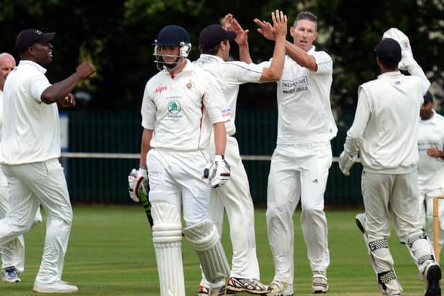 Rolls Royce Leisure v Welbeck.Bowler Ben Phillips takes the applause after the dismissal of one of the Welbeck batsman.