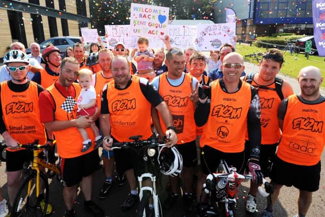 Workers from Kent PHK Ltd returning from a Glasgow to Mansfield bike ride.