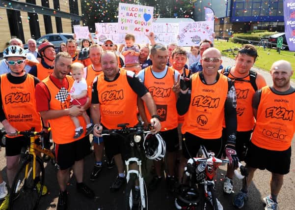 Workers from Kent PHK Ltd returning from a Glasgow to Mansfield bike ride.