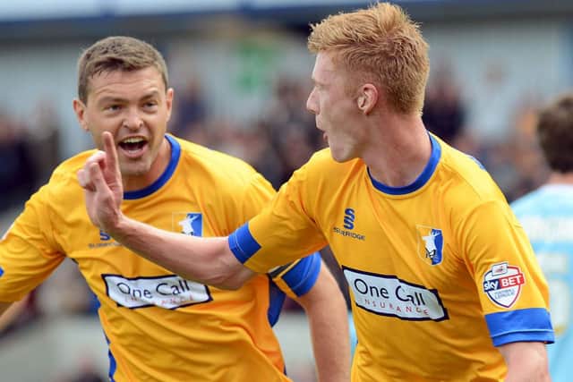 Mansfield Town v Dagenham and Redbridge.Clucas celebrates the Stags first goal.