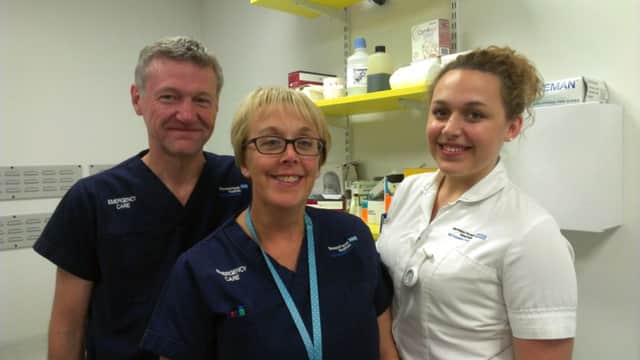 Lee, Kay and Natasha Orgill, who all work in emergency care at King's Mill Hospital.