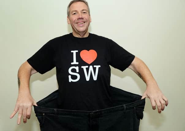 Stuart Eggleshaw who no longer needs his old trousers after losing 20 stone in weight.
