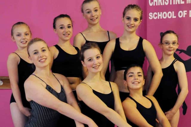 Dancers from Christine March School of Dance have received dance scholarships. Pictured front are the three who received them, surrounded by those who also took part. l-r front is Cora Vanaman, Lauren Skinner and Leyla Yildirim.