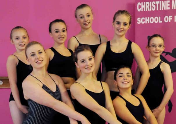 Dancers from Christine March School of Dance have received dance scholarships. Pictured front are the three who received them, surrounded by those who also took part. l-r front is Cora Vanaman, Lauren Skinner and Leyla Yildirim.