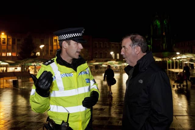 Police and Crime Commissioner Paddy Tipping takes a walk around Mansfield Town Centre on Monday with Inspector Neil Williams, Safer Neighbourhood Inspector for Mansfield South to see how crime can be tackled