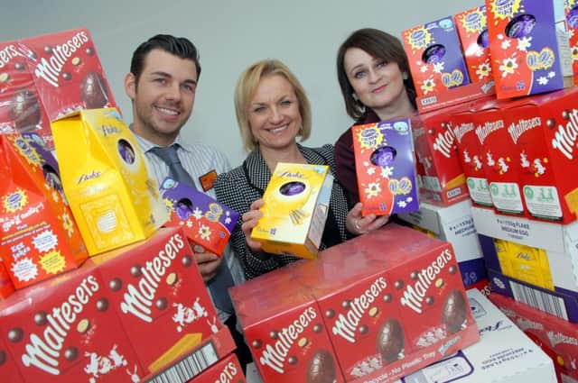Staff from the Sainsburys Local Store on Westfield Lane in Mansfield presented over 180 Easter Eggs donated by the store and customers to PASIC at Kings Mill Hospital on Saturday. Store Manager Adam Eteo, left, and Customer Service Assistant Becky Mason, right, are pictured presenting the eggs to PASIC Parent Member Julie Dixon, centre.