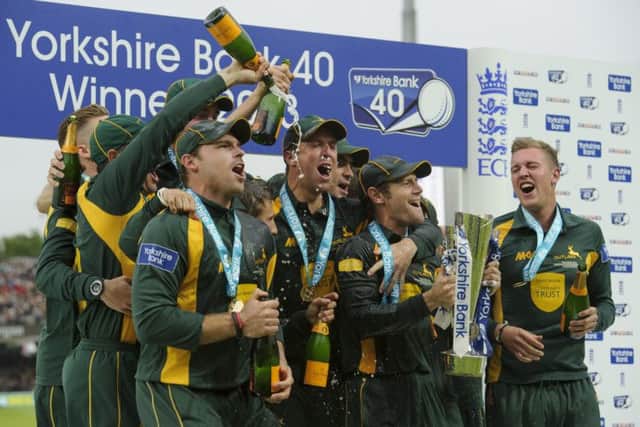 Jake Ball (far left) celebrates YB40 final victory over Glamrogan at Lord's.