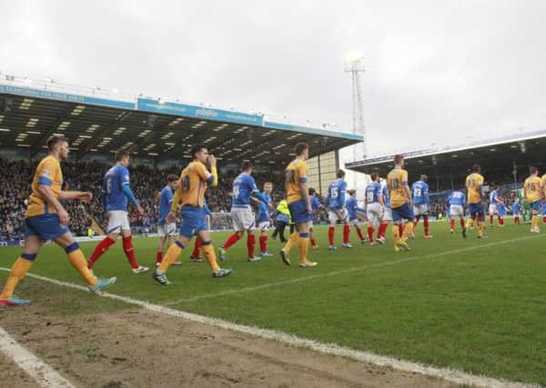 The Stags players take there place on the Fratton Park pitch -Pic by: Richard Parkes