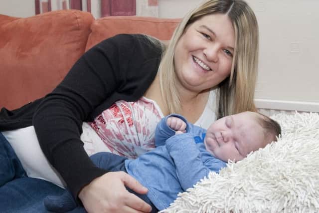 Baby Max Wells born at 2.07am on the 31st December 2013 at Kings Mill Hospital and weighing 13lb 10oz with mum Charlene Wells