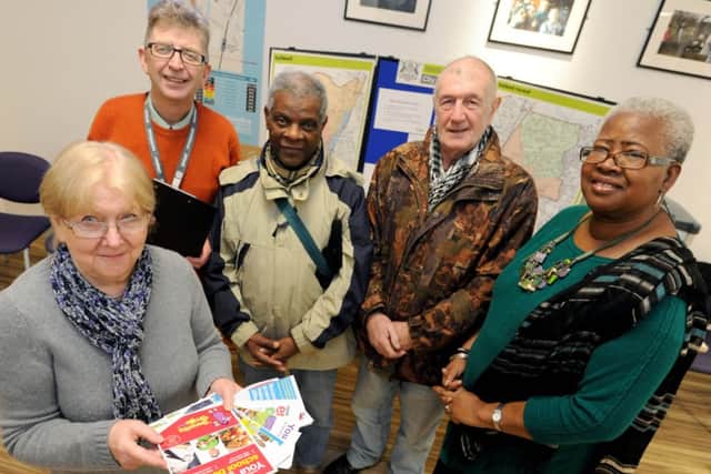 Public consultation meeting at Bulwell Riverside centre to discuss budgets with councillors. l-r is Cllr Ginny Klein, Cllr Alan Clark, Henry Wattley from Bulwell, Robin Goodwin from Top Valley and Cllr Eunice Campbell.