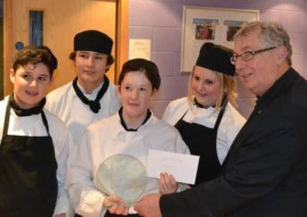 Rotary Young Chef heat at Ashfield SchoolPictured here, from left to right, are:  Nathan Kania, Tom Shaw, Jessica James, Strawberry Barlow and Rtn Roger Pursey, President Elect.