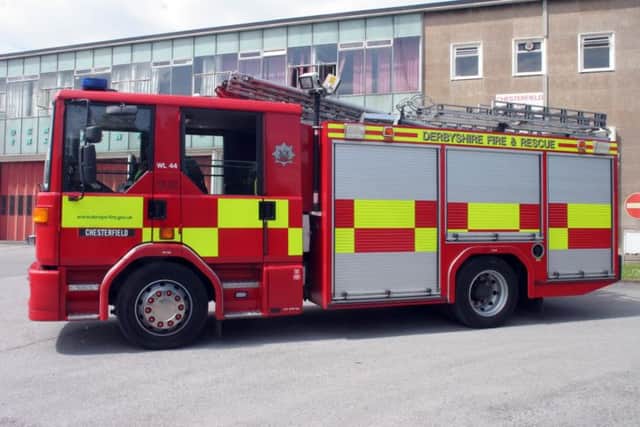 sp59963aChesterfield Fire station and Derbyshire Fire Service Engine