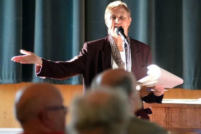Public meeting to discuss the development plans for the Rolls Royce site.Sally Wyatt from the Reach out Residents addresses the meeting.