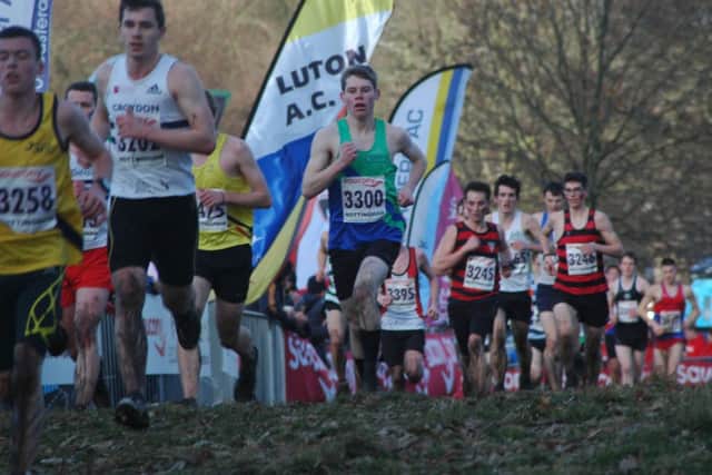 Mansfield's Jordan Boam in the junior men's race.