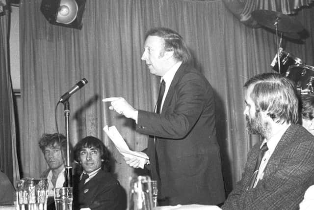Miners at meeting with Arthur Scargill at Langley Mill working mens club