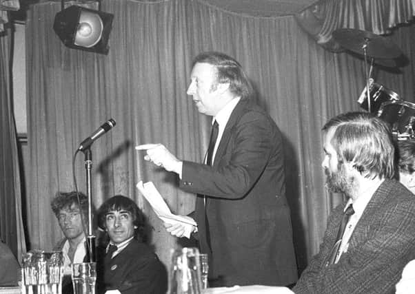 Miners at meeting with Arthur Scargill at Langley Mill working mens club
