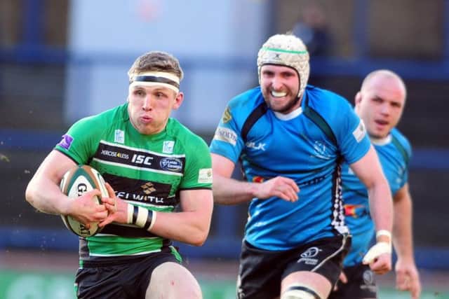 Former Mansfield RUFC player Tom Calladine, right, in action for Nottingham at Leeds in December.