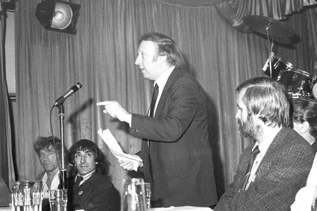Miners strike 1984. Miners at meeting with Arhtur Scargill at Langley Mill working mens club