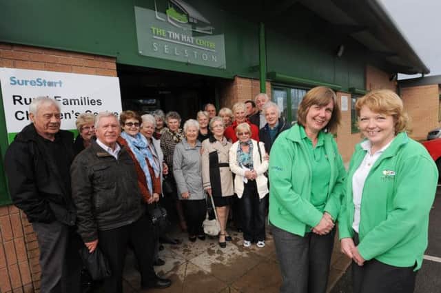 Users gather at the Tin Hat Centre, Selston who are fighting to keep the centre open due to lack of funds. Pictured front l-r is Joy Kellington Administrator and Paulette Shurman Centre Manager.