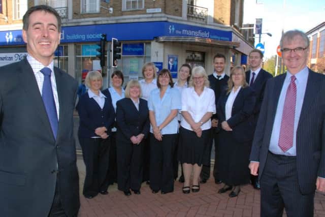 NMAC11-2744-1Mansfield Building Society for Chad Business Awards Customer Care.Pictured with the team is Chief Executive Gev Lynott, left and Product Manager Pete Doherty.