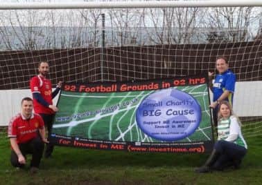The four footie fans visiting Mansfield Town's One Call Stadium over Easter.