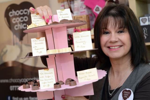 Karen Ball who opened Choccycocochic in Mansfield on Saturday.