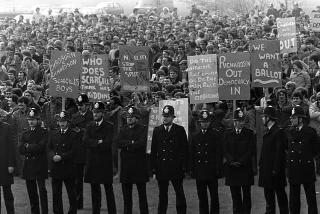 MINERS STRIKE May 1st 1984Miners march to the Nottingam area N.U.M. H.Q. Mansfield