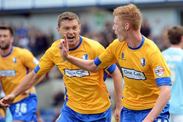 Mansfield Town v Dagenham and Redbridge.Clucas celebrates the Stags first goal.