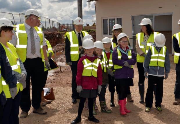 Stone laying ceremony for the new Beardall Street School, children from the school visited the new site