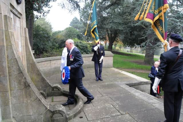 NMAC11-3006-5
Remebrance Day at Mansfield's two war memorials on Carr Bank Park on Friday.
Bunny Mann lays a wreath on behalf of the RAF
