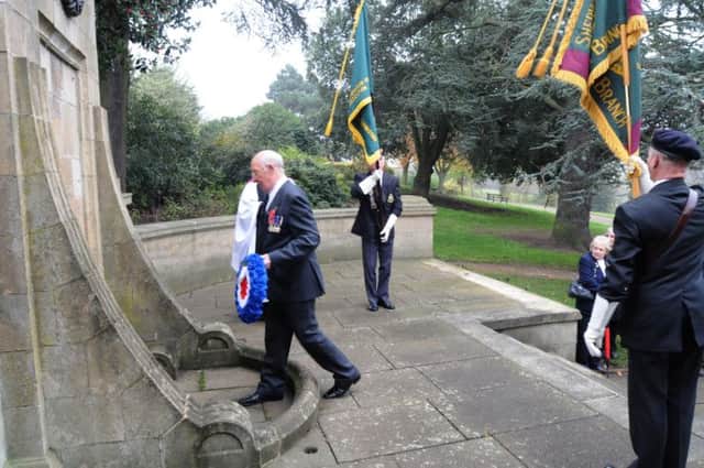 NMAC11-3006-5

Remebrance Day at Mansfield's two war memorials on Carr Bank Park on Friday.
Bunny Mann lays a wreath on behalf of the RAF