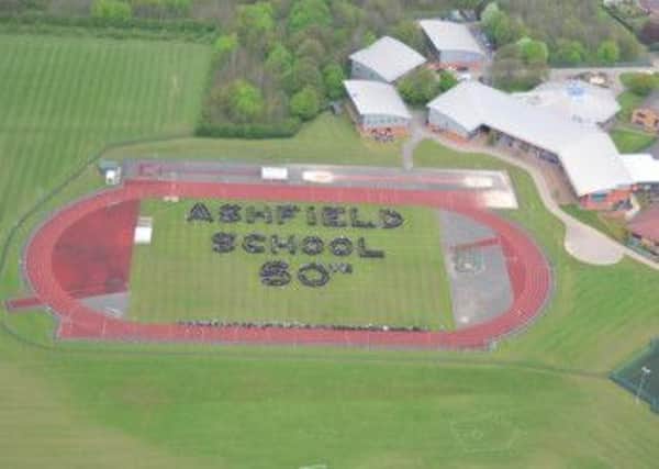 An aerial photo of Ashfield School students and staff to celebrate its 50th birthday this year.