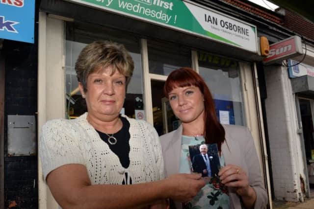 Tribute to newsagent Ian Osborne who died recently, pictured are Mary Hardy and Ian's daughter Suzanne Wildman