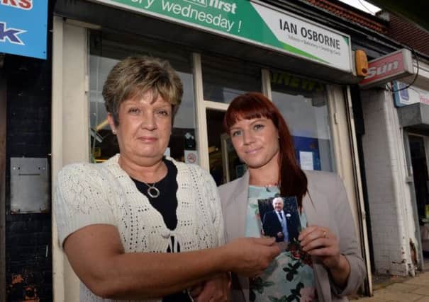 Tribute to newsagent Ian Osborne who died recently, pictured are Mary Hardy and Ian's daughter Suzanne Wildman