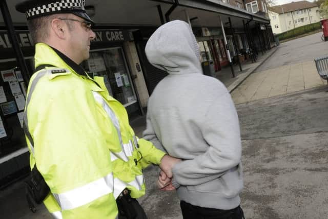 Policeman confronts a young suspect